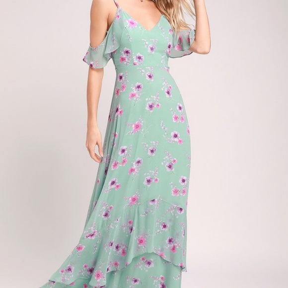 New! Lulu's Mint Green Floral Print Maxi Dress - Picture 5 of 8
